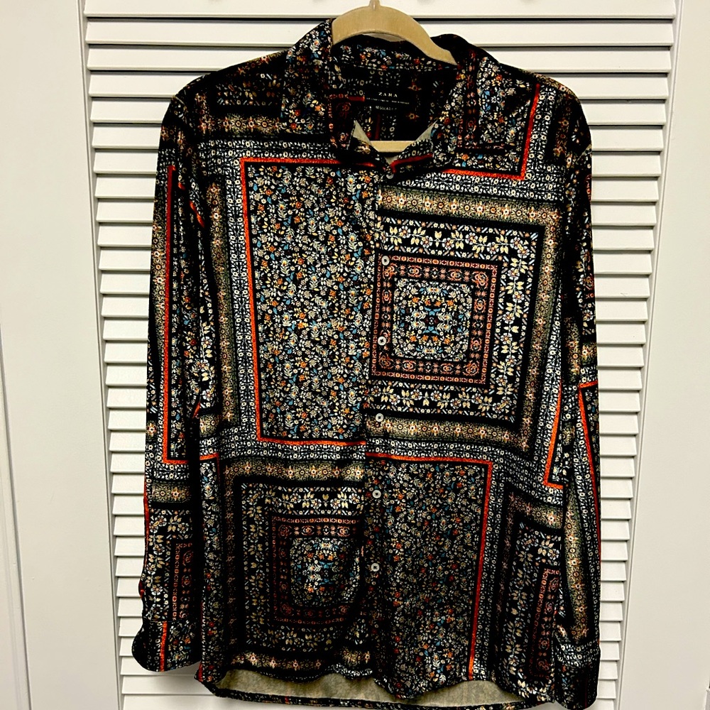 ZARA Velour Button Down